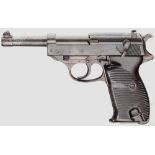 Walther P 38, Code "ac - 41" Kal. 9 mm Luger, Nr. 9954. Nummerngleich. Blanker Lauf. Achtschüssig.