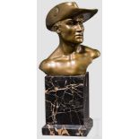 Kolonialbüste Spritzguss bronziert, darstellend einen jungen, nach links blickenden Kämpfer mit