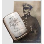 Sammleranfertigung eines Zigarettenetuis für Pour le Mérite Träger Silbernes Zigarettenetui mit