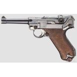 Pistole 08, DWM 1916 Kal. 9 mm Luger, Nr. 61e. Nummerngleich inkl. Schlagbolzen und Griffschalen.