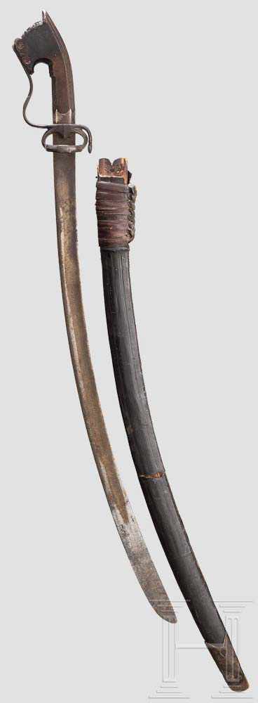 Nimcha mit Horngriff, Nordafrika, um 1800 Schlanke Rückenklinge mit beidseitiger Hohlbahn und