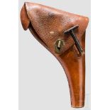 Originales Holster zum Revolver M 73 mit Werkzeug Korpus aus kräftigem, braunen Rindsleder, Deckel