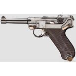 Pistole 08, DWM 1910, Polizei Weimar Kal. 9 mm Luger, Nr. 5372d. Nummerngleich inkl. Schlagbolzen.