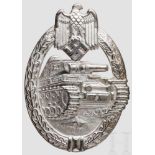 Panzerkampfabzeichen in Silber - BH Mayer Fertigung Frühe Hohlprägung in Tombak, frostig