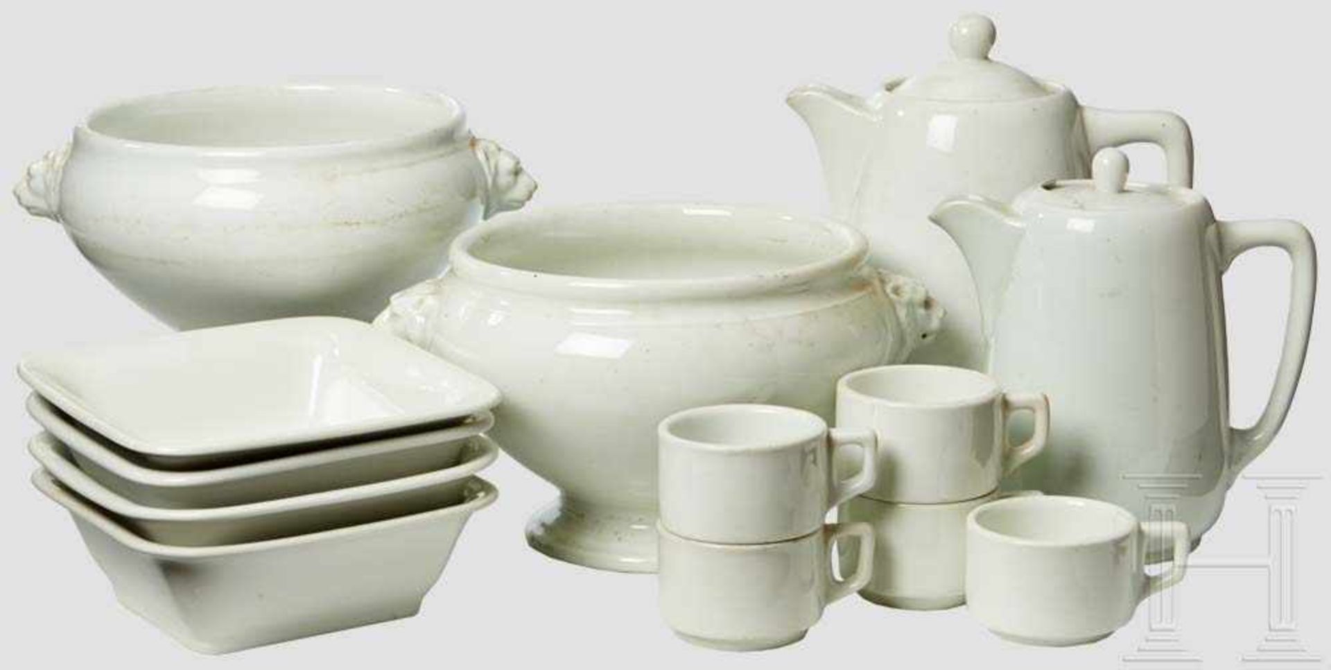 A Small Collection of Canteen Crockery 13 piece group of Army crockery, stamped at bottom with