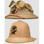 Tropenhelm der Sanitätstruppe, mit Schutzbrille, 1930/40er Jahre Due Caschi Tropicali della