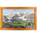 Großes Gemälde einer Alpenlandschaft vom Berghof Öl auf Leinwand, unsigniert. Großformatige