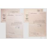 Adolf Hitler - zwei Danksagungsschreiben an den Bürgermeister von Gemünden 1938 und 1939 Jeweils mit