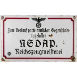 Emailleschild der NSDAP bzw. Reichszeugmeisterei (RZM) Eisenblech gewölbt, mehrfarbig emailliert,