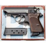 Walther PPK-L, Ulm, im Karton Kal. 7,65 mm, Nr. 513472. Blanker Lauf. Siebenschüssig. Dt.