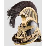 Helm für Mannschaften der Dragoner, um 1840 Schwerer, hoher, schwarz gelackter Lederkorpus (kleine