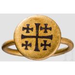 Goldring mit Jerusalemer Kreuz, byzantinisch, 6. - 7. Jhdt. Ringschiene aus dickem, rundstabigem