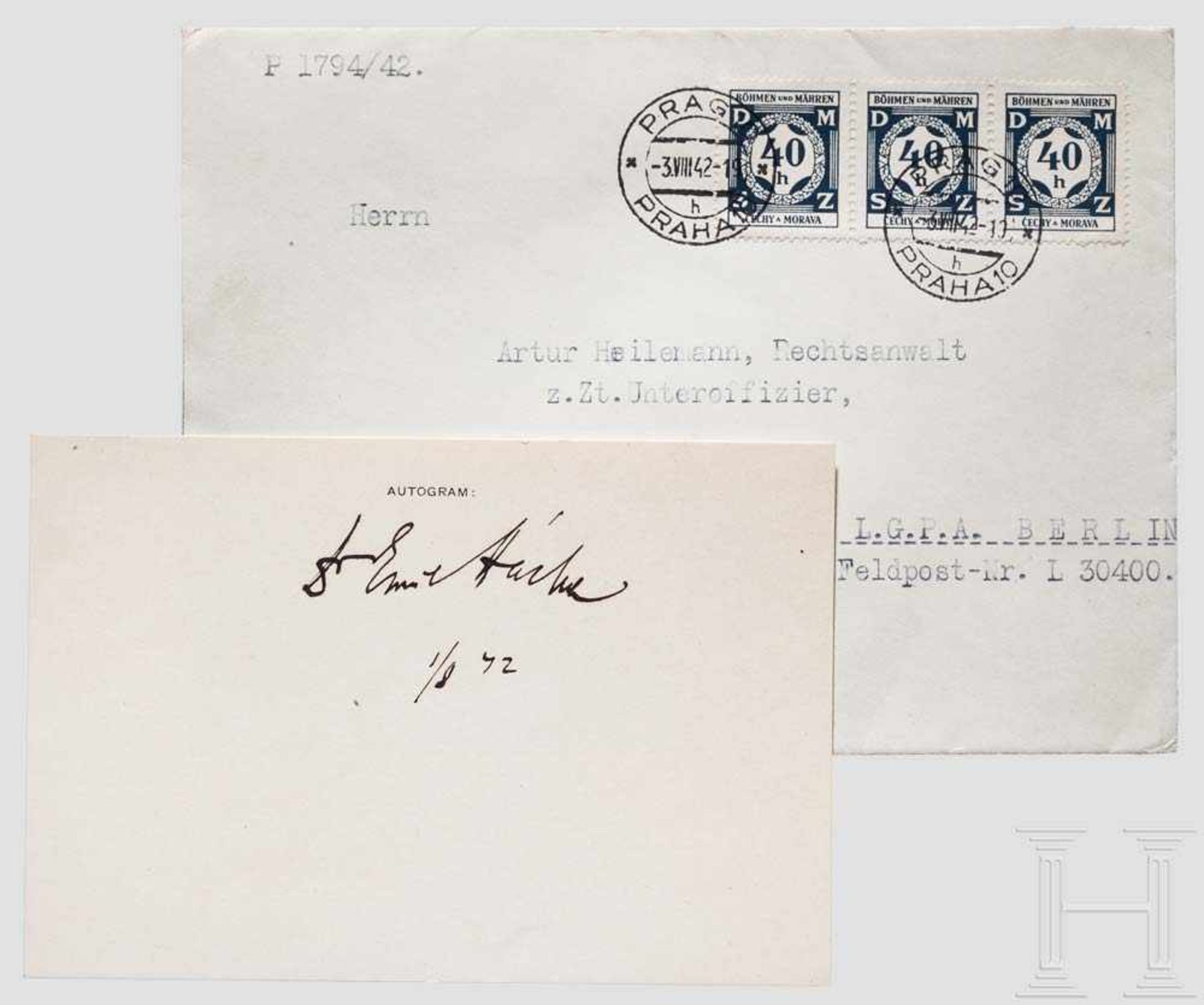 Dr. Emil Hácha - Originalunterschrift auf Autogrammkarte, Dokumente und Varia Unterschrift in