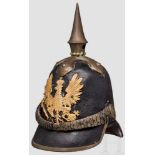 Helm M 1842 für Angehörige der Infanterie Hoher Lederkorpus mit Messingbeschlägen, eckiger