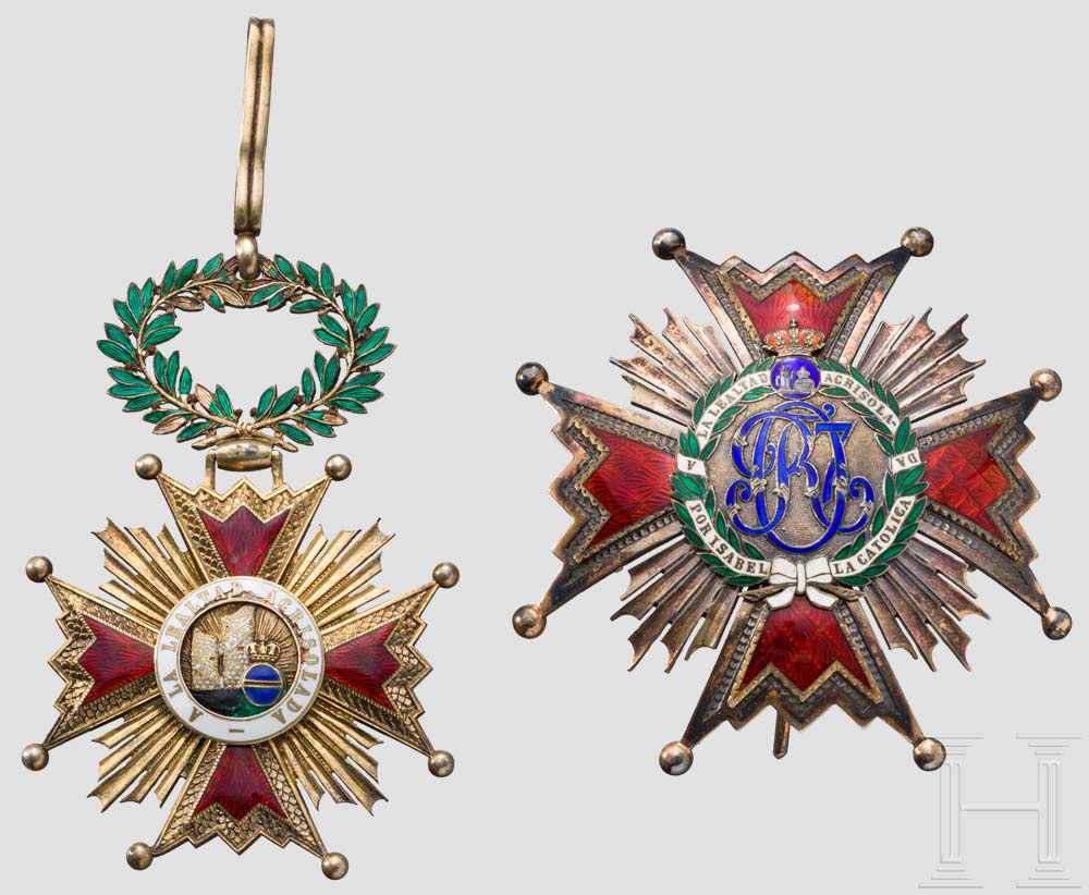 Orden de Isabel la Católica - Bruststern zum Kommandeur, 4. Modell Medaillon mit Monogramm "FRO7".