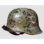 A Steel Helmet M 34 Red Cross Single Decal 75 % grey paint, 75 % decal, brown M 31 leather liner,