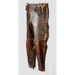 A Pair of Leather Trousers for Fighter Pilots Dark brown leather trousers with blue-grey rayon