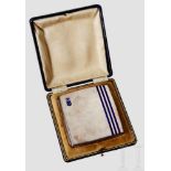 A Silver Trophy Cigarette Case for Horse Jumping Smooth finished silver case, rounded edges, blue