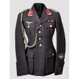 A Tunic for Stabsfeldwebel of Flak Artillery Blue-grey wool four pocket tunic, red twist cord