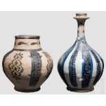 Langhalsflasche und Vase, Kashan, Iran, 10. -12. Jhdt. Kashan-Vase und Langhalsflasche jeweils mit