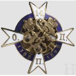 Abzeichen für Offiziere des 14. Olonetsky Infanterieregiments, Russland, um 1910 Bronze, teils