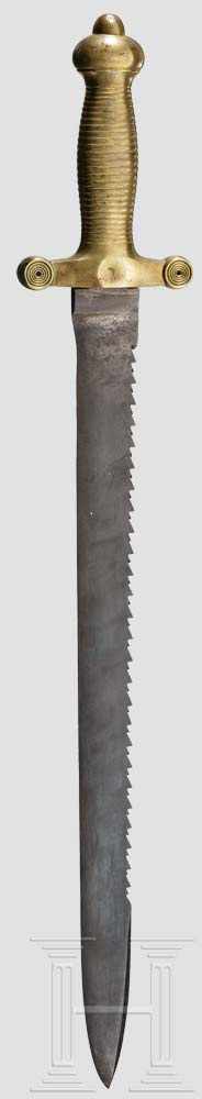 Faschinenmesser, eidgenössische Ordonnanz, Modell 1842 Die breite Klinge mit Sägerücken, an der