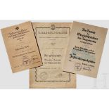 A Grouping of Three Kriegsmarine Award Documents Iron Cross 2nd class, Gefreiter Schneider, 10.5.