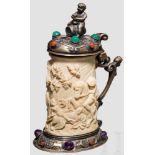 Silbermontierter und steinbesetzter Miniatur-Elfenbeinhumpen, deutsch, um 1880 Leicht konischer,