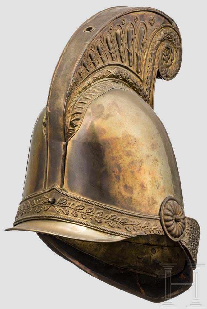 Helm für Sapeurs-Pompiers, Frankreich, 1830-48 Hoher Messingkorpus mit schwenkbarem, - Image 2 of 3