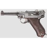 Parabellum Mod. 1908, mit Tasche Kal. 9 mm Luger, Nr. 2933. Nummerngleich inkl. Schlagbolzen. Lauf