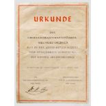 Urkunde über den Schulabschluss an der Ordensburg Sonthofen 1943 Gedruckte Urkunde mit