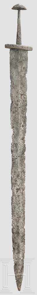 Merowingisches Schwert, Mitteleuropa, 6./7. Jhdt. Zweischneidige, beidseitig leicht gegratete Klinge - Image 2 of 3