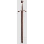 Ritterliches Schwert zu anderhalb Hand, Mitteleuropa, 1. Hälfte 14. Jhdt. Breite, kräftige Klinge