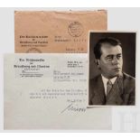 Albert Speer - Foto mit Unterschrift, zugehöriges Anschreiben und Briefkuvert Privatfoto mit