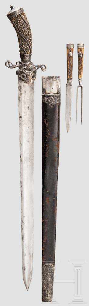 Silbermontierter Hirschfänger aus dem Besitz eines Grafen von Erbach, süddeutsch, um 1730 Kräftige