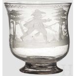 Glas mit jagdlichem Schliffdekor, süddeutsch, um 1720 Leicht bauchiges Glas auf abgesetztem