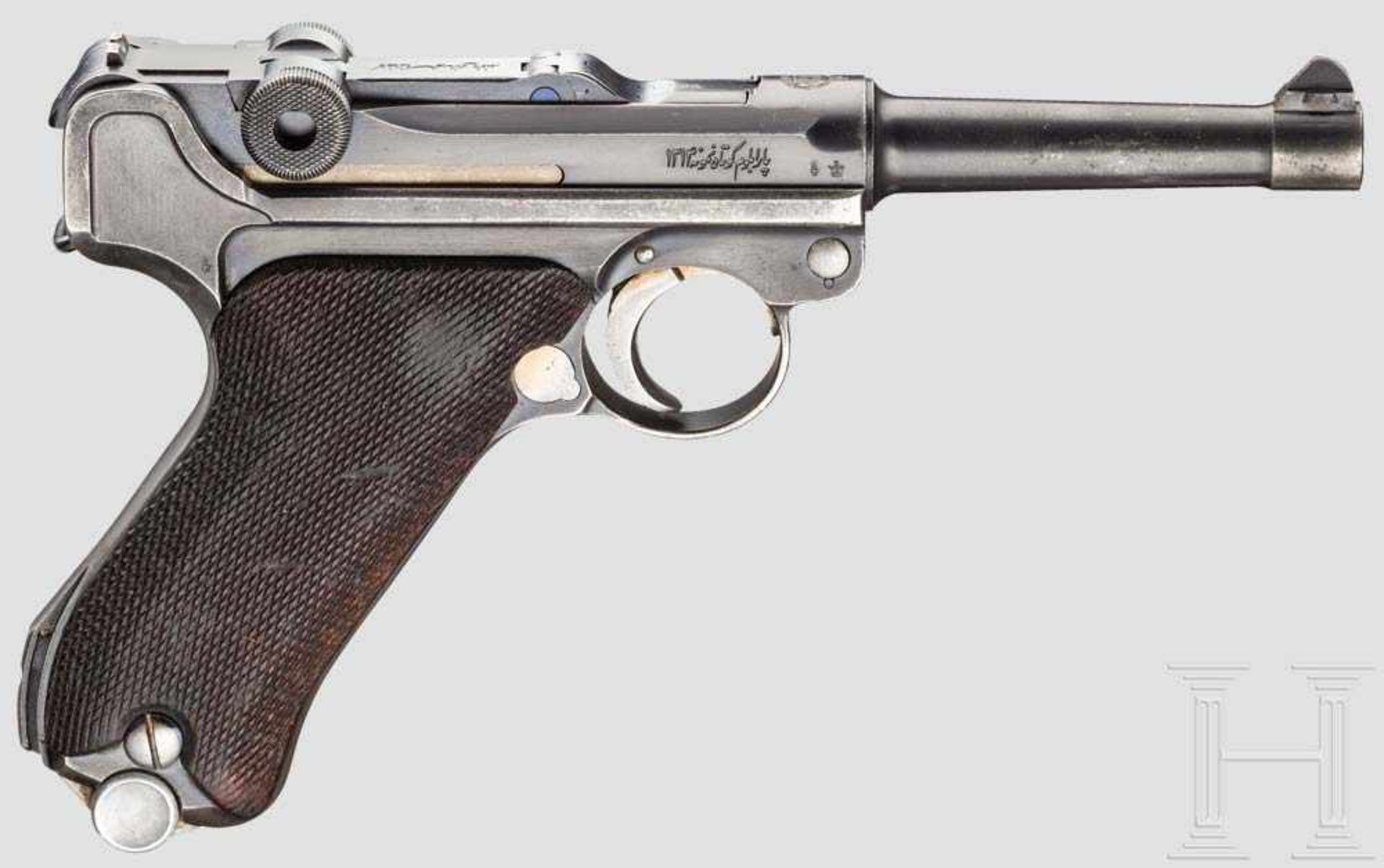 Parabellum Mauser 1935/36 Kal. 9 mm Luger, Nr. 1379 in Farsi. Nummerngleich inkl. Schlagbolzen. - Bild 2 aus 3