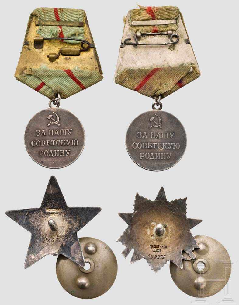 Sechs sowjetische Auszeichnungen und vier Kleinabzeichen, Sowjetunion, ab 1943 Zwei Medaillen " - Image 2 of 2