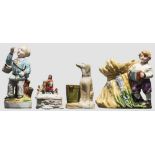 Drei handbemalte Porzellanfiguren und eine Fayence-Figur, wohl Russland, Privatmanufaktur, 2. Hälfte