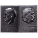 Bildhauer "W. Wolff" - zwei Plaketten Jew. Eisen geschwärzt, oben Bildnis des Reichspräsidenten bzw.