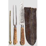 Fuhrmannsbesteck, alpenländisch, datiert 1824 Messer mit beidseitig gravierter Rückenklinge.
