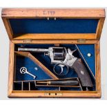 Webley Solid Frame Revolver, im Kasten Kal. .380 CF, Nr. 25056. Nummerngleich. Fast blanker