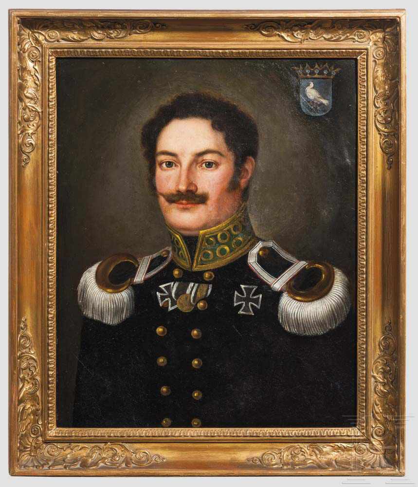 Portraitgemälde eines Majors der Jäger der Befreiungskriege Öl auf Leinwand, Portrait in Uniform mit