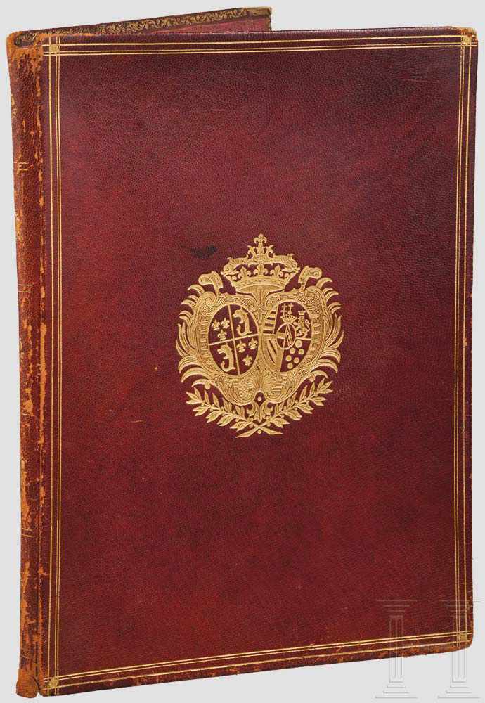 König Ludwig XVI. - rotlederne Schreibmappe mit Allianzwappen des Dauphin und seiner Gemahlin