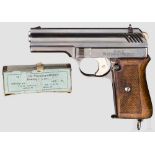 Pistole N, CZ 22 Nickl, mit Tasche Kal. 9 mm kurz N, Nr. 12569. Nummerngleich. Blanker Lauf.