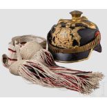 Hauptmann d. Landwehr Alfred Storz - Helm als Reserveoffizier Schwarz lackierte Lederglocke mit