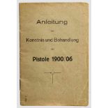 Originale Schweizer Anleitung zur Pistole 1900/06 Grünlicher, leicht vergilbter Schutzumschlag mit