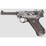 Pistole 08, Krieghoff, Commercial Kal. 9 mm Luger, Nr. P1237. Nummerngleich bis auf Schlagbolzen und