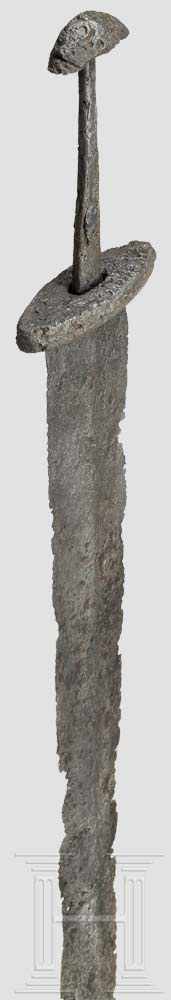 Merowingisches Schwert, Mitteleuropa, 6./7. Jhdt. Zweischneidige, beidseitig leicht gegratete Klinge - Image 3 of 3