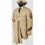 Sommeruniform für Unteroffiziere der US-Navy, 2. Weltkrieg Schirmmütze mit Deckel aus beigem,